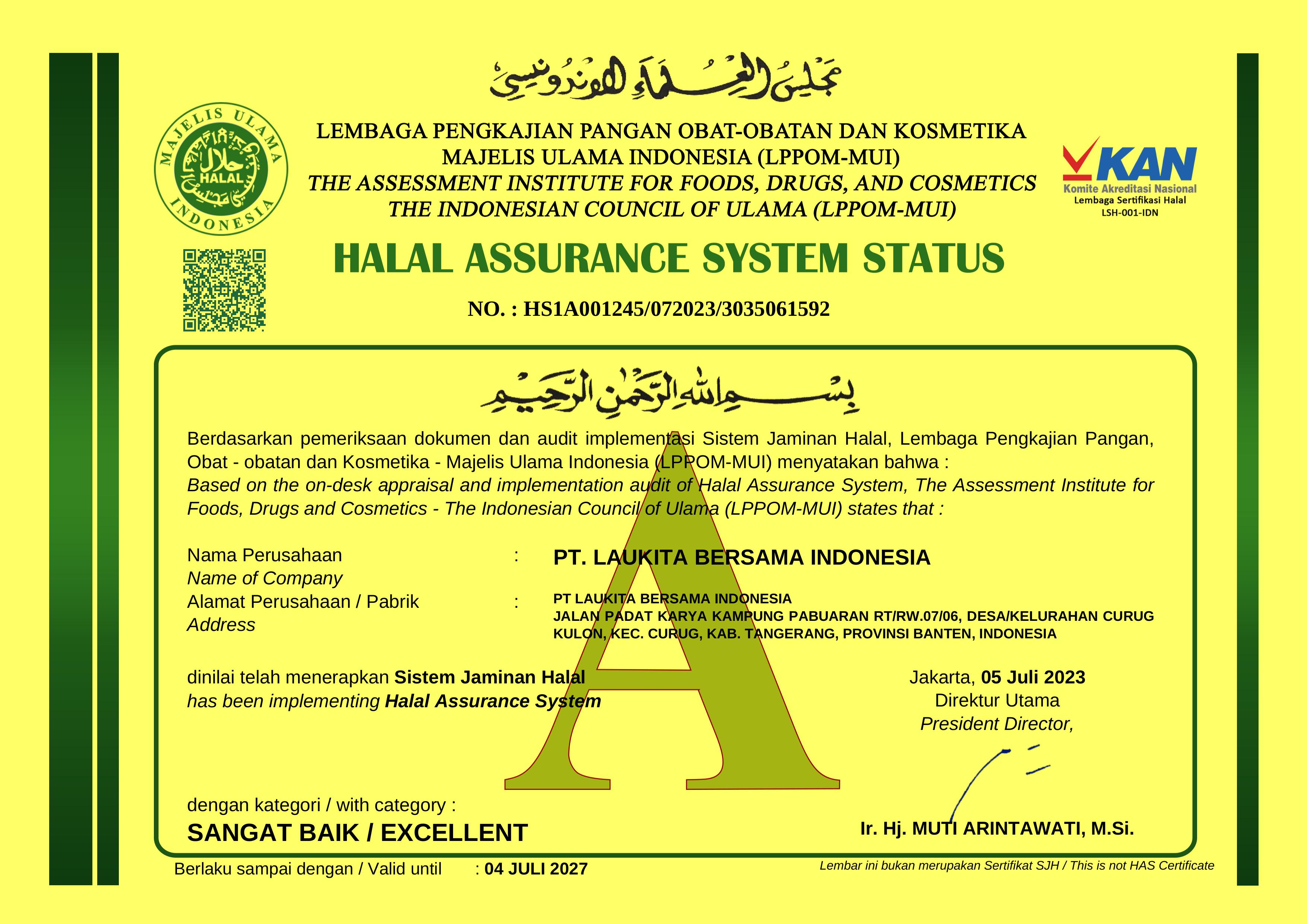 Halal Status Certificate