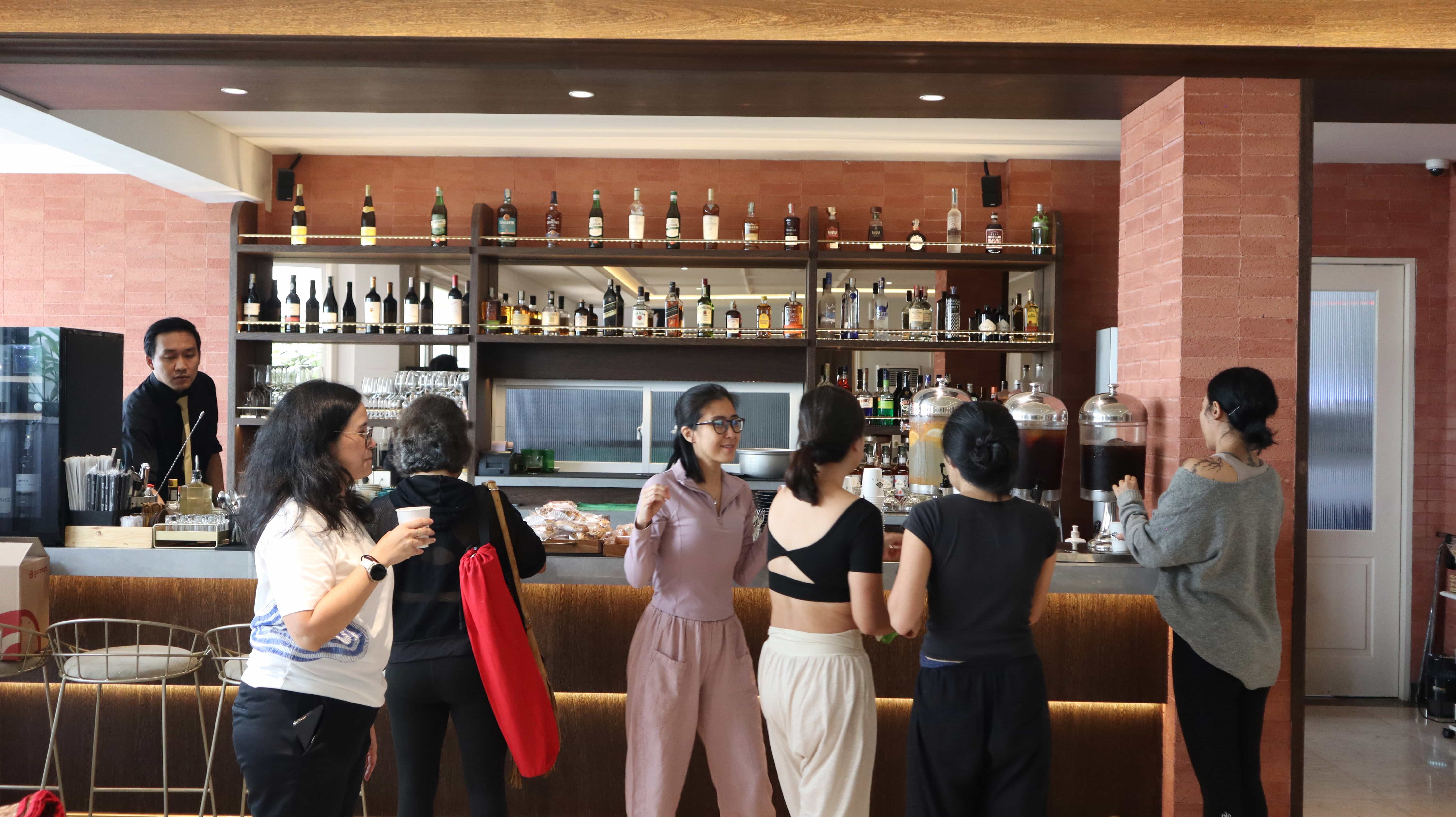 Morning sunlight pouring through the windows creating a warm glow.